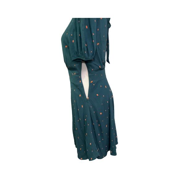 Free People Green Polka Dot Fit & Flare Mini Dress Size 6 Open Back Puff Sleeve - Picture 5 of 8